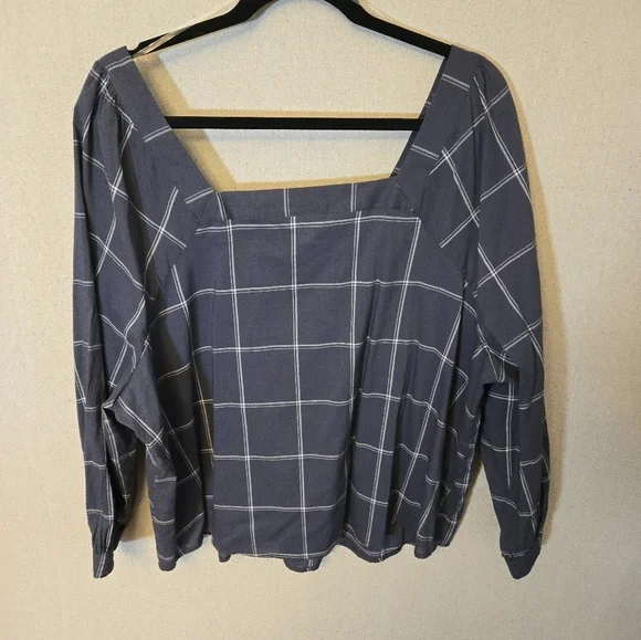 a.n.a Gray Windowpane Checkered Blouse W 3/4 Sleeves - Picture 3 of 4